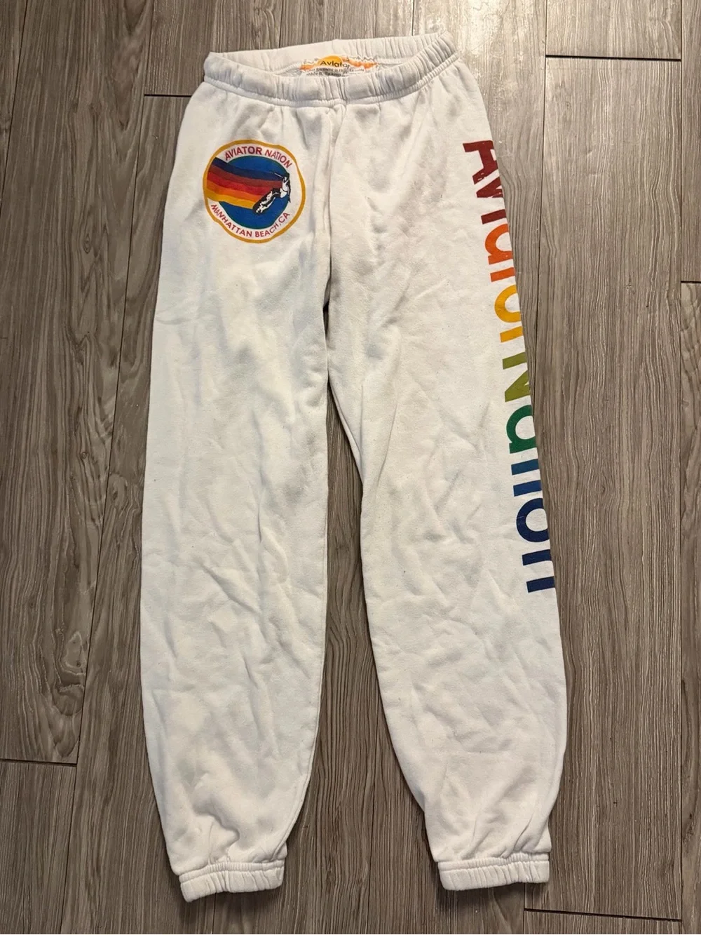 S Aviator Nation White Rainbow Logo Sweatpants